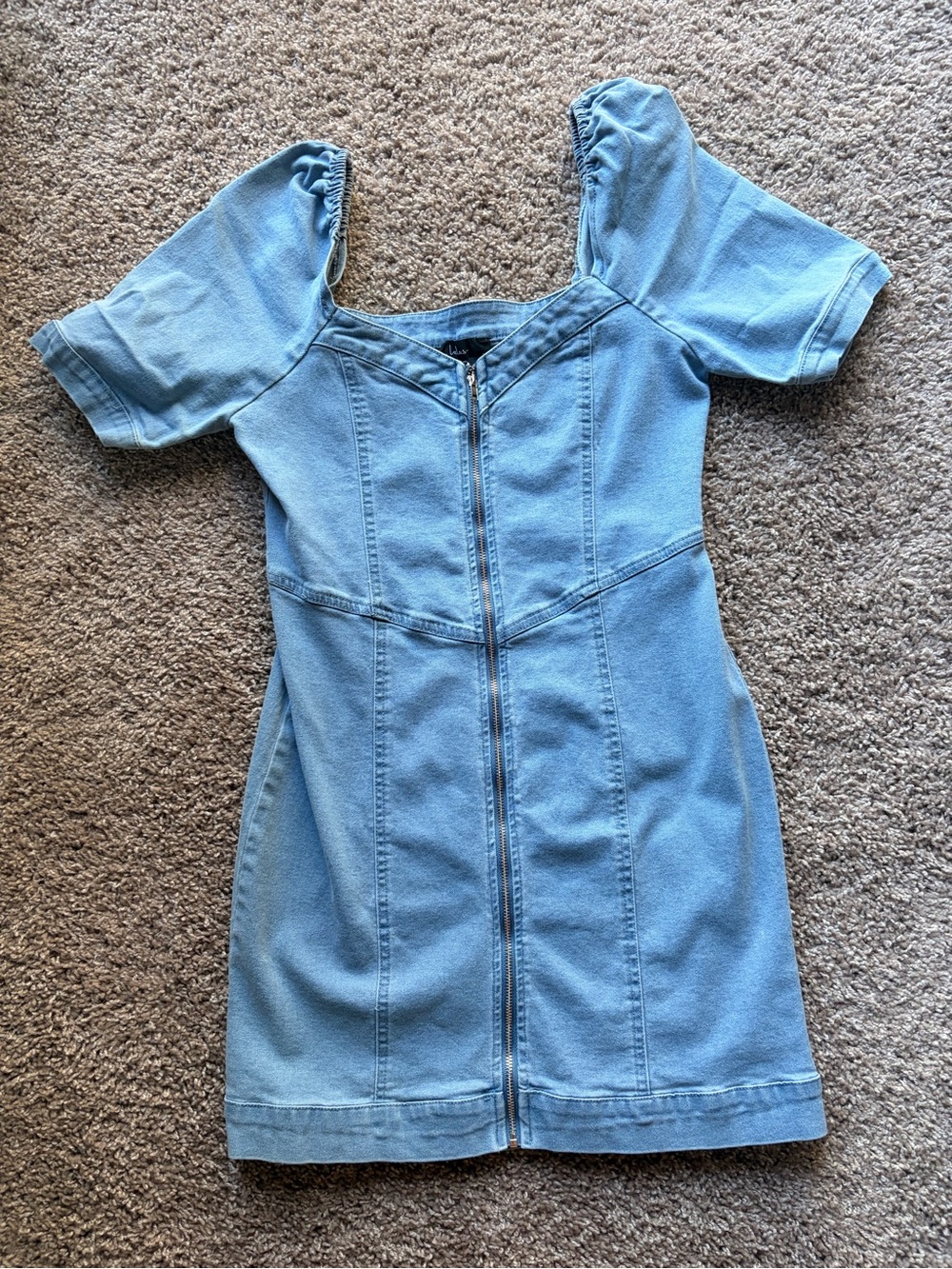Lulu's Light Blue Puff-Sleeve Denim Mini Dress